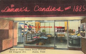 Advertising Linen Postcard, Lamme's Candies, Storefront, Austin Texas