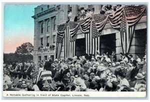 c1940 A Noticeable Gathering In Front Of State Capitol Lincoln Nebraska Postcard