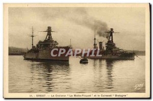 Old Postcard Boat Brest cruiser La Motte Picquet and armor Bretagne