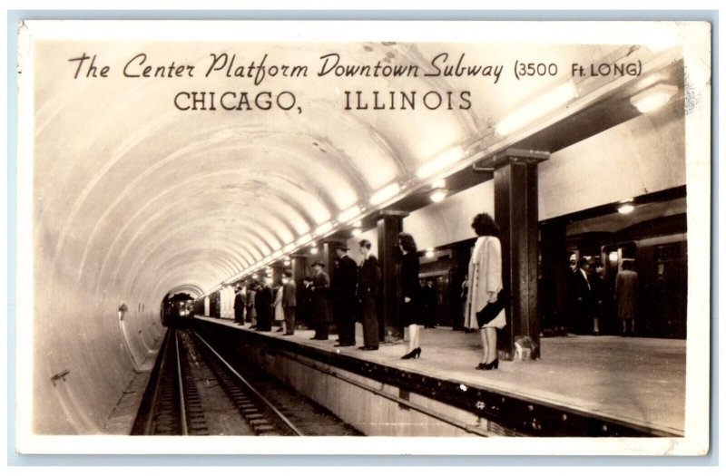 c1940's The Center Platform Downtown Subway Chicago IL RPPC Photo Postcard