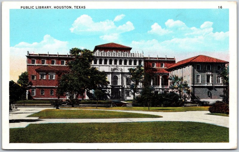Public Library Houston Texas Huge Grounds And Modern Building Structure Postcard