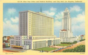 Los Angeles CA Post Office, Federal Building & City Hall Linen Postcard Unused
