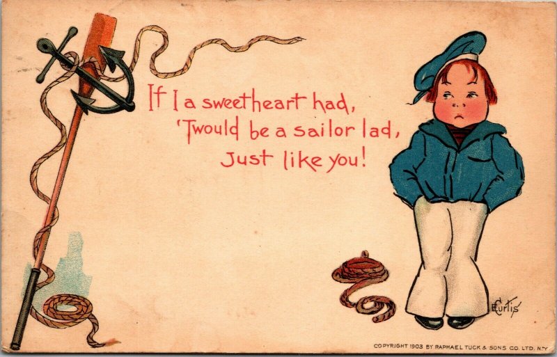 Artist Signed Vintage Postcard Curtis , Raphael Tuck 1903 sailor boy navy