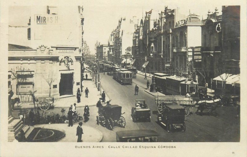 Argentina Buenos Aires calle callao esquina cordoba tramways real photo postcard