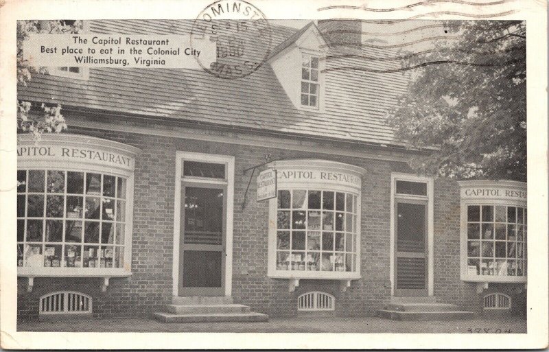 Black White Capitol Restaurant Front View Postcard c1950 Canceled WOB Note PM 