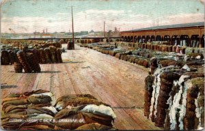 Cotton Bales on Wharf, Central Georgia Railroad Savannah GA Vintage Postcard V52