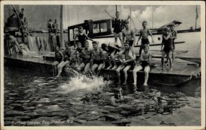 Shediac New Brunswick NB Boys Swimsuits Horseplay Vintage Postcard