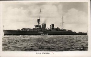 Battleship HMS Hawkins Vintage Real Photo RPPC Postcard