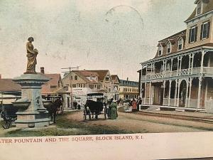 Postcard  1906 View of Water Fountain & Square in  Block island, RI.  T4