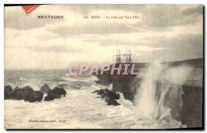 Old Postcard Binic La Jetee by wind from East Boat Sailboat