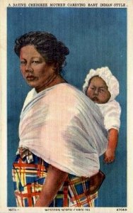 Cherokee Mother Carrying Baby Indian-Style in Cherokee Indian Reservation, NC