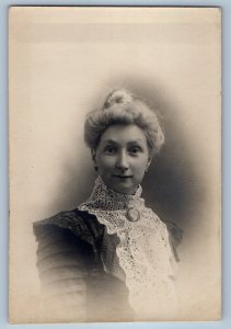 c1910's Old Woman Fashion Dress Studio RPPC Photo Unposted Antique Postcard