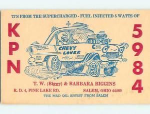 Chevy Chevrolet Car Lover - Qsl Ham Radio Card Salem Ohio OH t0796