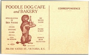Poodle Dog Cafe and Bakery Victoria BC Advertising Vintage Postcard D17