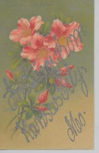 Kansas City Missouri Greetings From flowers glittered antique pc Z39683