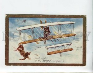 3161128 BROTHERS WRIGHT AEROPLANE Dressed PUSSY CAT old TUCK PC