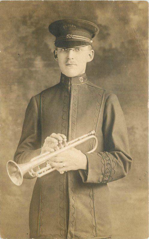 C-1910 Young Man Uniform Trumpet Musicians Dives Pomeroy Stewart RPPC 3281