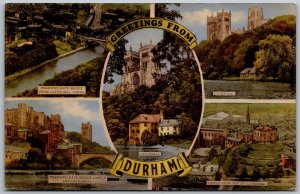 Durham England 1964 Greetings Postcard Multiview Tower Cathedral Castle