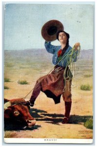 1908 Cowgirl Cached Ox Bravo Denver Colorado CO Posted Antique Postcard
