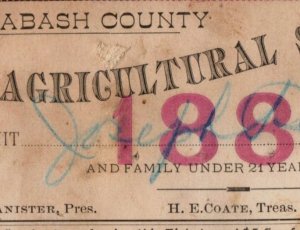 1883 Agricultural Society Ticket Wabash County, IN F49