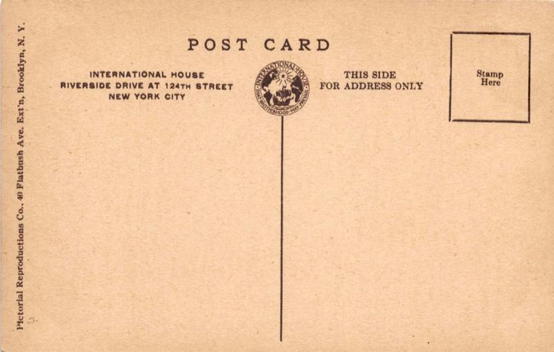 NEW YORK NY INTERNATIONAL HOUSE GREAT HALL RIVERSIDE & 124th STREET POSTCARD