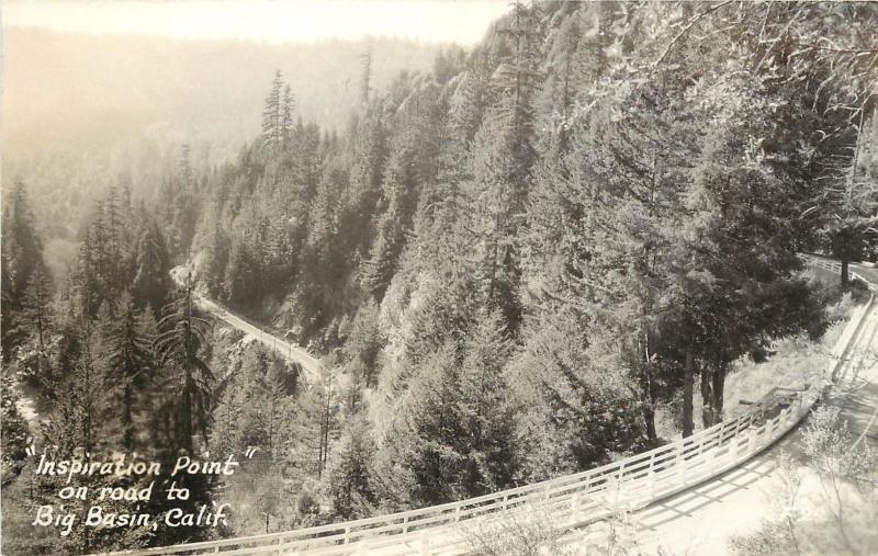 c1940 RPPC Inspiration Point on Road to Big Basin CA Santa Cruz Co.F-22 Redwoods
