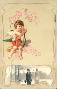 Art Nouveau Crying Cupid Couple Fighting Regina Series 82D c1900 Postcard