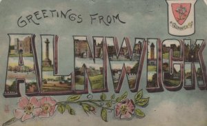 Greetings From Alnwick Northumberland WW1 Big Letters Postcard