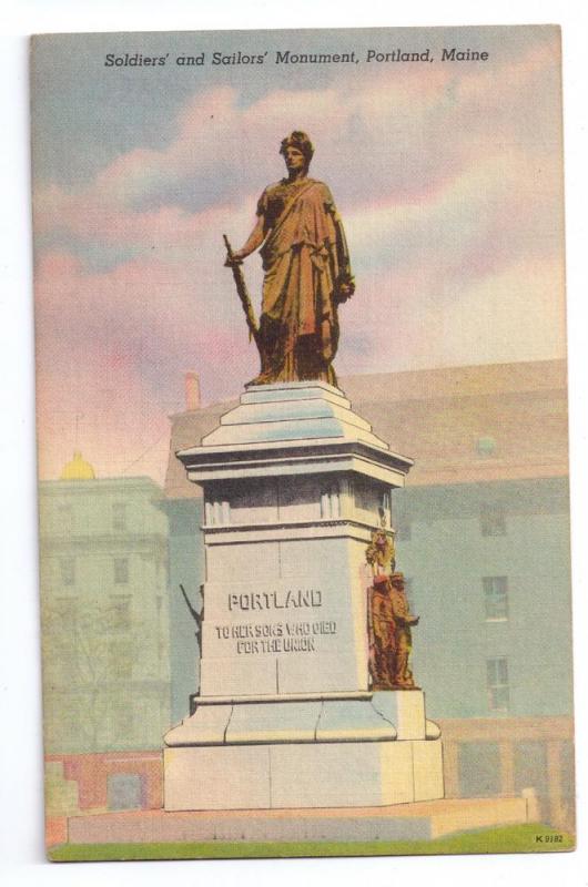 Soldiers and Sailors Monument Portland ME 1947 Linen