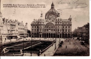 Belgium Postcard 1912 Posted Antwerpen Anvers Gare Centrale B&W Antwerp London