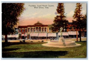 c1950's Fountain Court House Square Statue West Union Iowa IA Antique Postcard