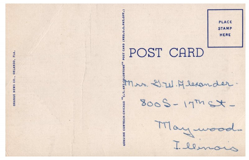 Eola Plaza Orlando Florida Vintage Linen Postcard City Beautiful