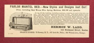 1884 Victorian Original Print Ad Parlor Mantel Bed Hermon W. Ladd Boston 2V1-27 