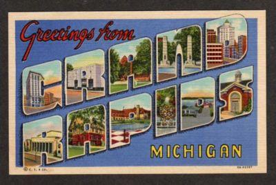 MI Greeting GRAND RAPIDS MICHIGAN Large Letter Postcard