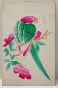 Embossed Airbrushed Parrot Greeting Hello 1914 WV to Virginia Postcard B11