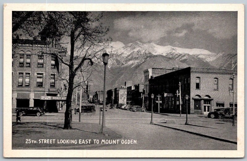 Ogden Utah 1940s Postcard 25th Street looking East Healy Hotel Cars