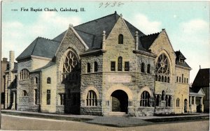 c1910 GALESBURG Illinois Ill Postcard FIRST BAPTIST CHURCH