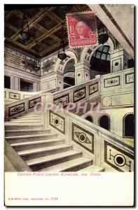 Postcard Old Chicago Public Library Library Staircase