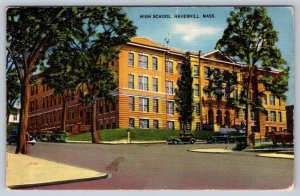 High School, Haverhill, Massachusetts, Vintage 1954 Linen Postcard