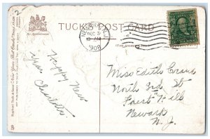 1908 Happy New Year Women Golfing Horseshoe Clover Tuck's Newark NJ Postcard 