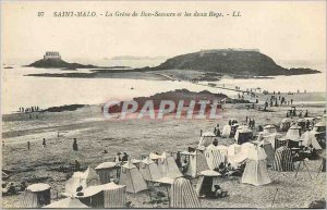 Old Postcard Saint Malo La Greve de Bon Secours and the two Beys