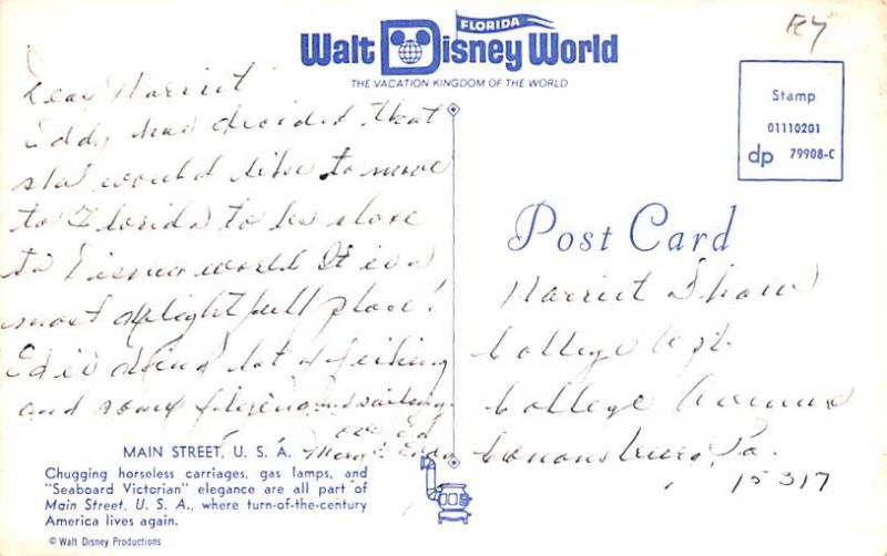 Walt Disney Writing on back 