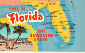 Vintage Postcard 1956 Florida the Sunshine State Palm Beach Bathing Ocean FL