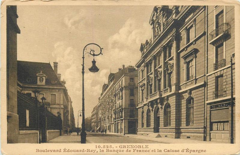 CPA France Grenoble Boulevard Edouard-Rey street lamp Banque bank de France