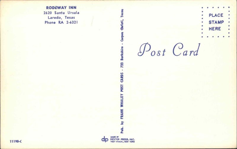 Laredo Texas TX Hotel Vintage Postcard