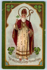 Minneapolis MN Postcard St. Patrick's Day Greetings Holy Man With Scepter 1911