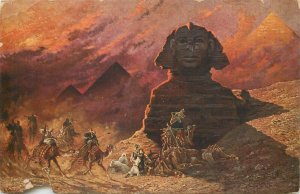 Postcard Egypt Sphynx and camel warriors