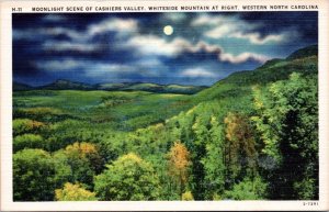 Postcard NC Moonlight Scene of Cashiers Valley Whiteside Mountain