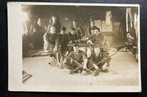 Mint Australia Postcard RPPC Australian Soldiers Troops In Barracks Cleaning WWI