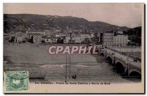 Postcard Old San Sebastian Puente Santa Catalina y Barrio Gros